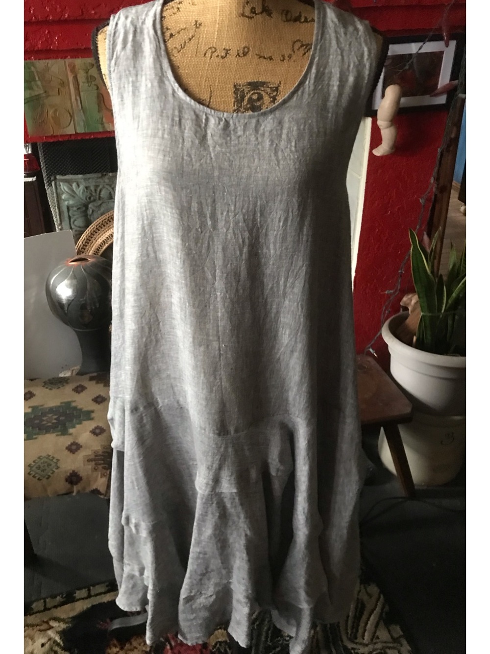 Sleeveless Scoop Neck Linen Dress in Light Gray summer dress.